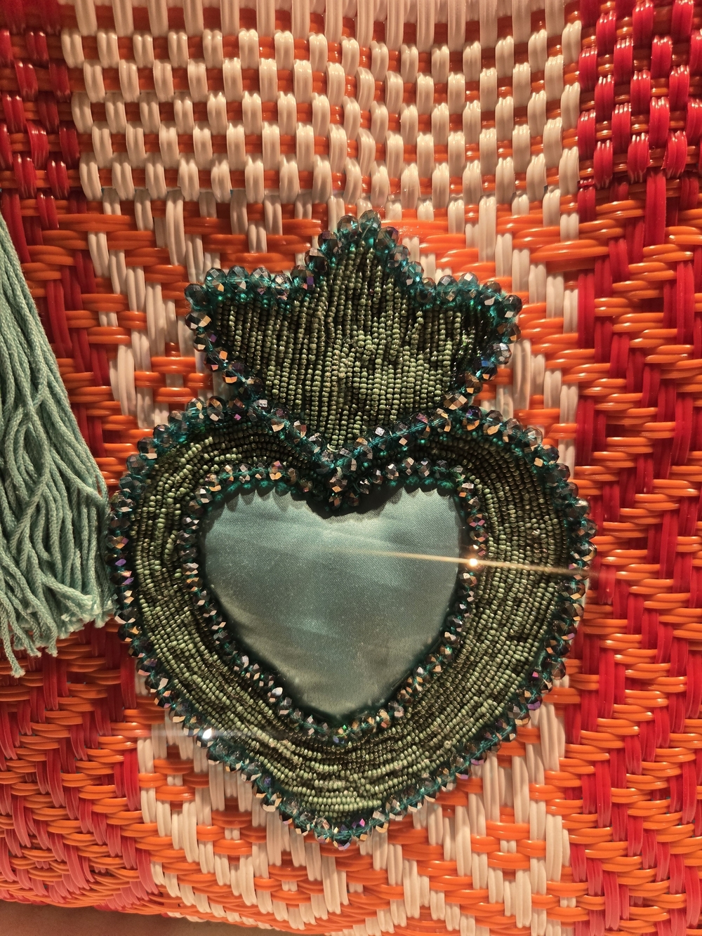 Turquoise Heart Beaded Plastic Bag Duo